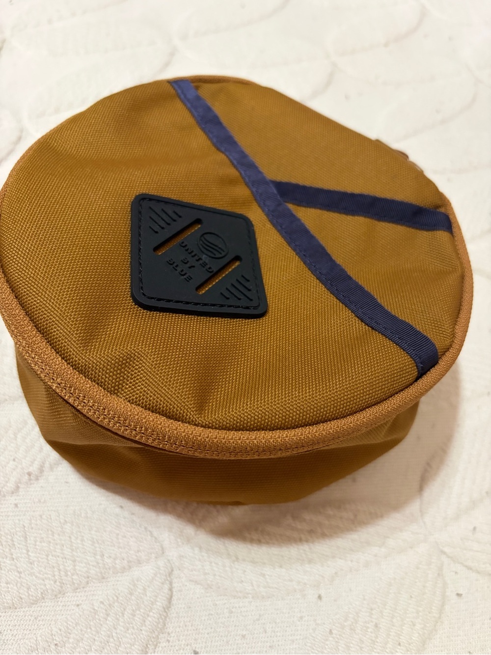 United By Blue Men's Round Utility Pouch in Mustard w  blue trim. - Picture 2 of 11